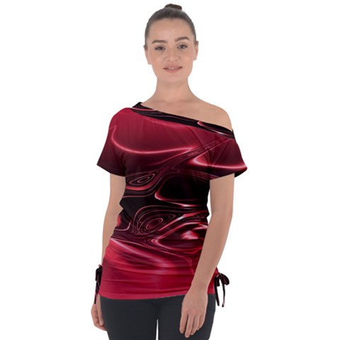 Crimson Red Black Swirl Tie-up Tee by SpinnyChairDesigns