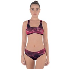 Crimson Red Black Swirl Criss Cross Bikini Set by SpinnyChairDesigns