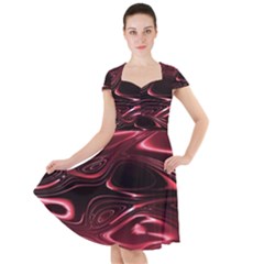 Crimson Red Black Swirl Cap Sleeve Midi Dress by SpinnyChairDesigns