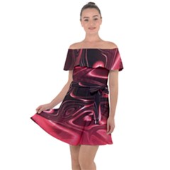 Crimson Red Black Swirl Off Shoulder Velour Dress by SpinnyChairDesigns