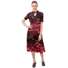 Crimson Red Black Swirl Keyhole Neckline Chiffon Dress by SpinnyChairDesigns