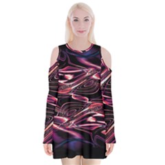 Abstract Art Swirls Velvet Long Sleeve Shoulder Cutout Dress by SpinnyChairDesigns