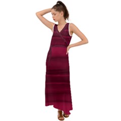 Dark Rose Pink Ombre  V-Neck Chiffon Maxi Dress