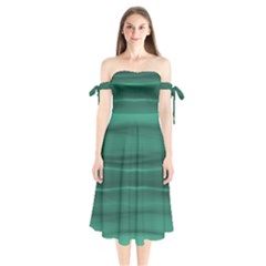 Biscay Green Ombre Shoulder Tie Bardot Midi Dress by SpinnyChairDesigns