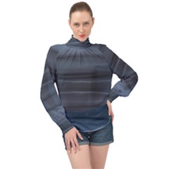 Faded Denim Blue Grey Ombre High Neck Long Sleeve Chiffon Top by SpinnyChairDesigns