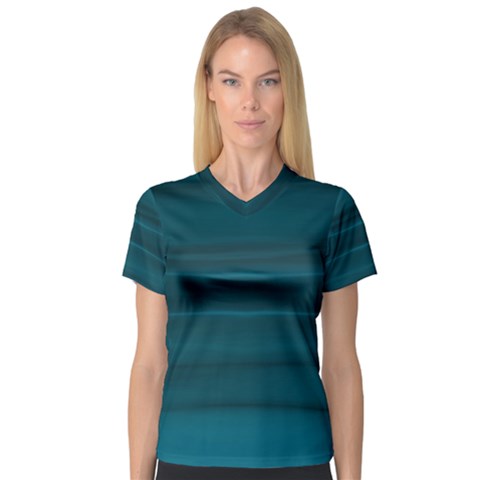 Teal Blue Ombre V-neck Sport Mesh Tee by SpinnyChairDesigns