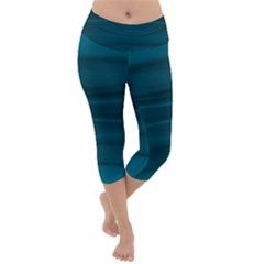 Teal Blue Ombre Lightweight Velour Capri Yoga Leggings by SpinnyChairDesigns