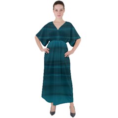 Teal Blue Ombre V-neck Boho Style Maxi Dress by SpinnyChairDesigns