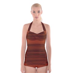 Cinnamon And Rust Ombre Boyleg Halter Swimsuit  by SpinnyChairDesigns