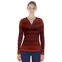 Cinnamon And Rust Ombre V-neck Long Sleeve Top by SpinnyChairDesigns