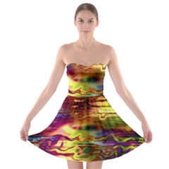 Electric Tie Dye Colors Strapless Bra Top Dress by SpinnyChairDesigns