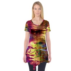 Electric Tie Dye Colors Short Sleeve Tunic  by SpinnyChairDesigns