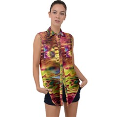 Electric Tie Dye Colors Sleeveless Chiffon Button Shirt