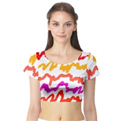 Multicolored Scribble Abstract Pattern Short Sleeve Crop Top