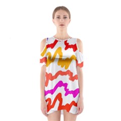 Multicolored Scribble Abstract Pattern Shoulder Cutout One Piece Dress by dflcprintsclothing