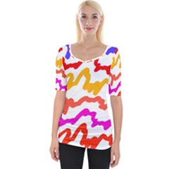 Multicolored Scribble Abstract Pattern Wide Neckline Tee