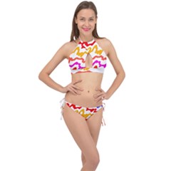 Multicolored Scribble Abstract Pattern Cross Front Halter Bikini Set by dflcprintsclothing