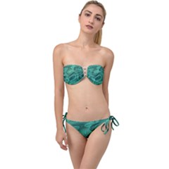 Biscay Green Swirls Twist Bandeau Bikini Set by SpinnyChairDesigns