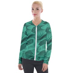 Biscay Green Swirls Velour Zip Up Jacket by SpinnyChairDesigns