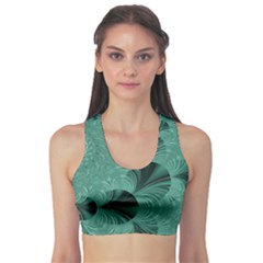 Biscay Green Black Spirals Sports Bra by SpinnyChairDesigns