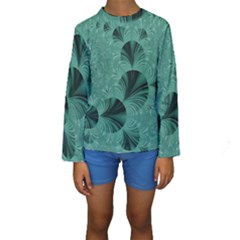 Biscay Green Black Spirals Kids  Long Sleeve Swimwear