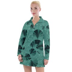 Biscay Green Black Spirals Women s Long Sleeve Casual Dress by SpinnyChairDesigns