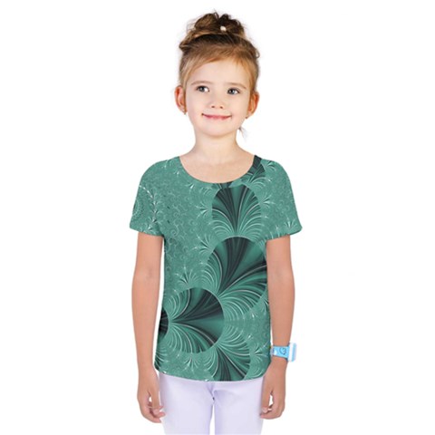 Biscay Green Black Spirals Kids  One Piece Tee by SpinnyChairDesigns