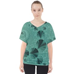 Biscay Green Black Spirals V-neck Dolman Drape Top by SpinnyChairDesigns