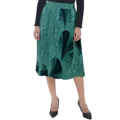 Biscay Green Black Spirals Classic Velour Midi Skirt  by SpinnyChairDesigns