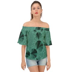 Biscay Green Black Spirals Off Shoulder Short Sleeve Top by SpinnyChairDesigns