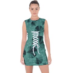 Biscay Green Black Spirals Lace Up Front Bodycon Dress by SpinnyChairDesigns