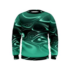 Biscay Green Black Swirls Kids  Sweatshirt by SpinnyChairDesigns