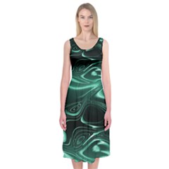 Biscay Green Black Swirls Midi Sleeveless Dress by SpinnyChairDesigns