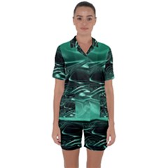 Biscay Green Black Swirls Satin Short Sleeve Pyjamas Set by SpinnyChairDesigns