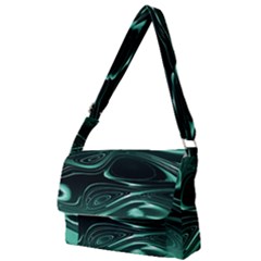 Biscay Green Black Swirls Full Print Messenger Bag (s) by SpinnyChairDesigns