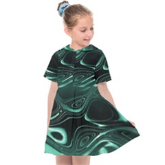 Biscay Green Black Swirls Kids  Sailor Dress by SpinnyChairDesigns