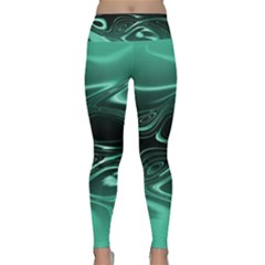 Biscay Green Black Swirls Lightweight Velour Classic Yoga Leggings by SpinnyChairDesigns