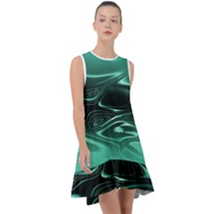 Biscay Green Black Swirls Frill Swing Dress by SpinnyChairDesigns