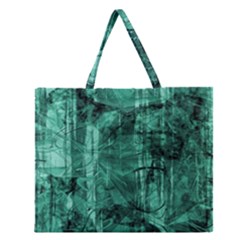 Biscay Green Black Textured Zipper Large Tote Bag by SpinnyChairDesigns