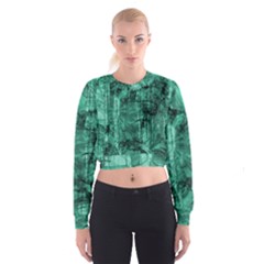 Biscay Green Black Textured Cropped Sweatshirt by SpinnyChairDesigns