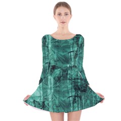 Biscay Green Black Textured Long Sleeve Velvet Skater Dress by SpinnyChairDesigns