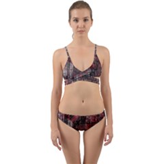 Red Black Abstract Texture Wrap Around Bikini Set by SpinnyChairDesigns