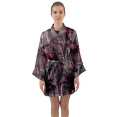 Red Black Abstract Texture Long Sleeve Satin Kimono by SpinnyChairDesigns