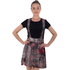 Red Black Abstract Texture Velvet Suspender Skater Skirt by SpinnyChairDesigns