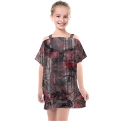 Red Black Abstract Texture Kids  One Piece Chiffon Dress