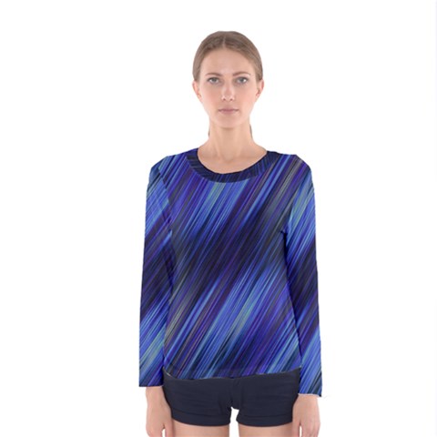 Indigo And Black Stripes Women s Long Sleeve Tee by SpinnyChairDesigns