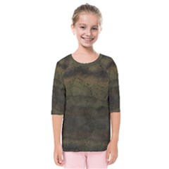 Army Green Grunge Texture Kids  Quarter Sleeve Raglan Tee