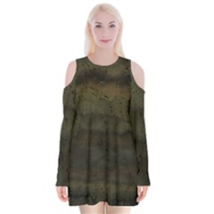 Army Green Grunge Texture Velvet Long Sleeve Shoulder Cutout Dress by SpinnyChairDesigns