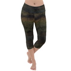 Army Green Grunge Texture Lightweight Velour Capri Yoga Leggings by SpinnyChairDesigns