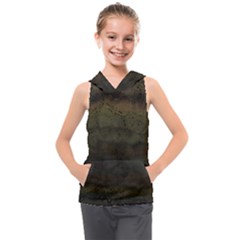 Army Green Grunge Texture Kids  Sleeveless Hoodie by SpinnyChairDesigns